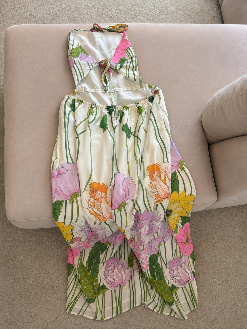 ASOS Floral Wide-Leg Jumpsuit in White, Pink, Yellow & Green - Picture 5 of 6